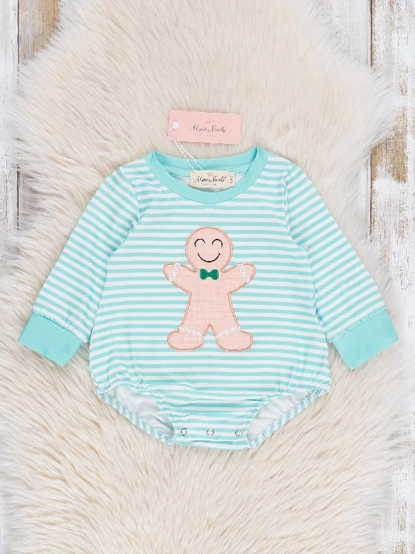 Mint Embroidered Gingerbread Striped Bubble