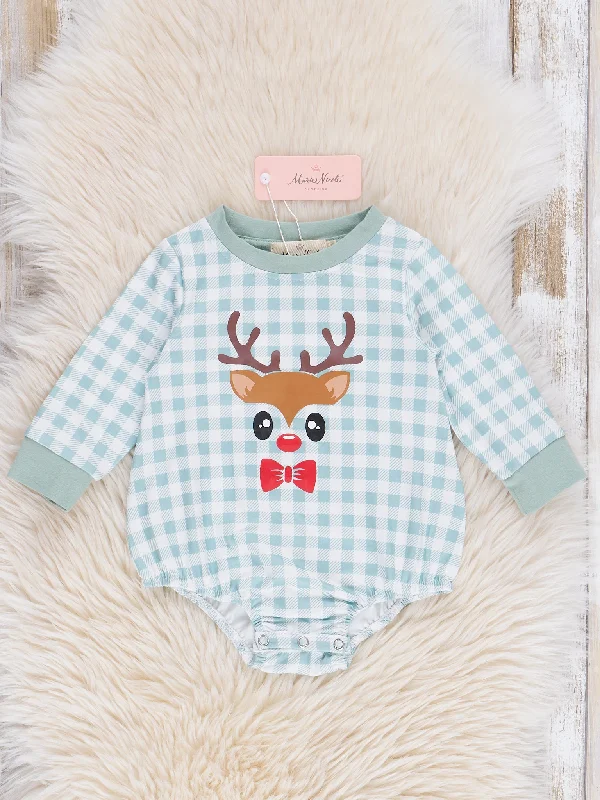 Mint Gingham Reindeer Romper