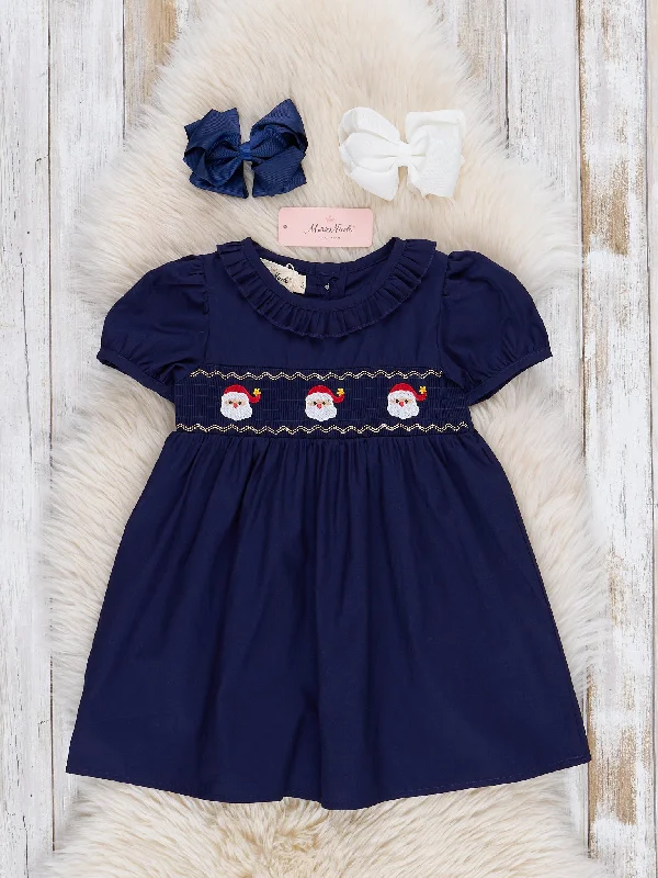 Navy Smocked Santa Vintage Dress - Restocked!