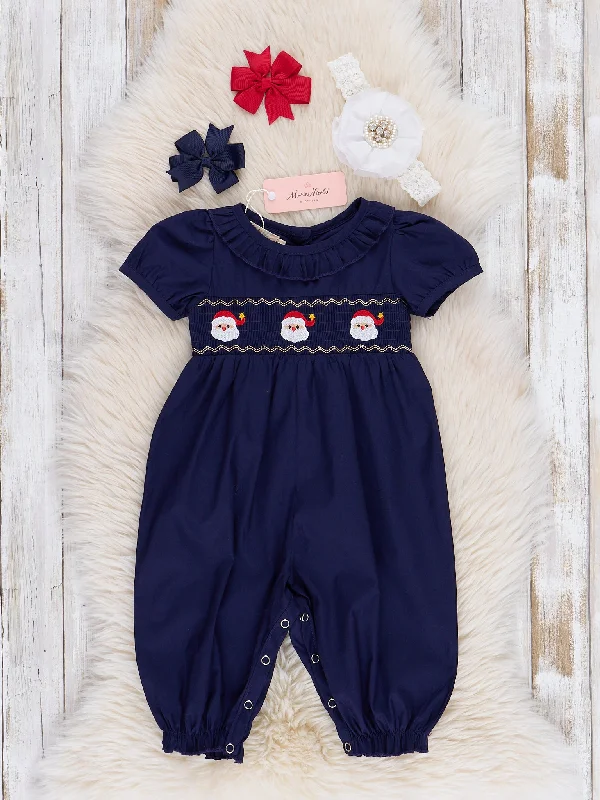 Navy Smocked Santa Vintage Romper - Restocked!