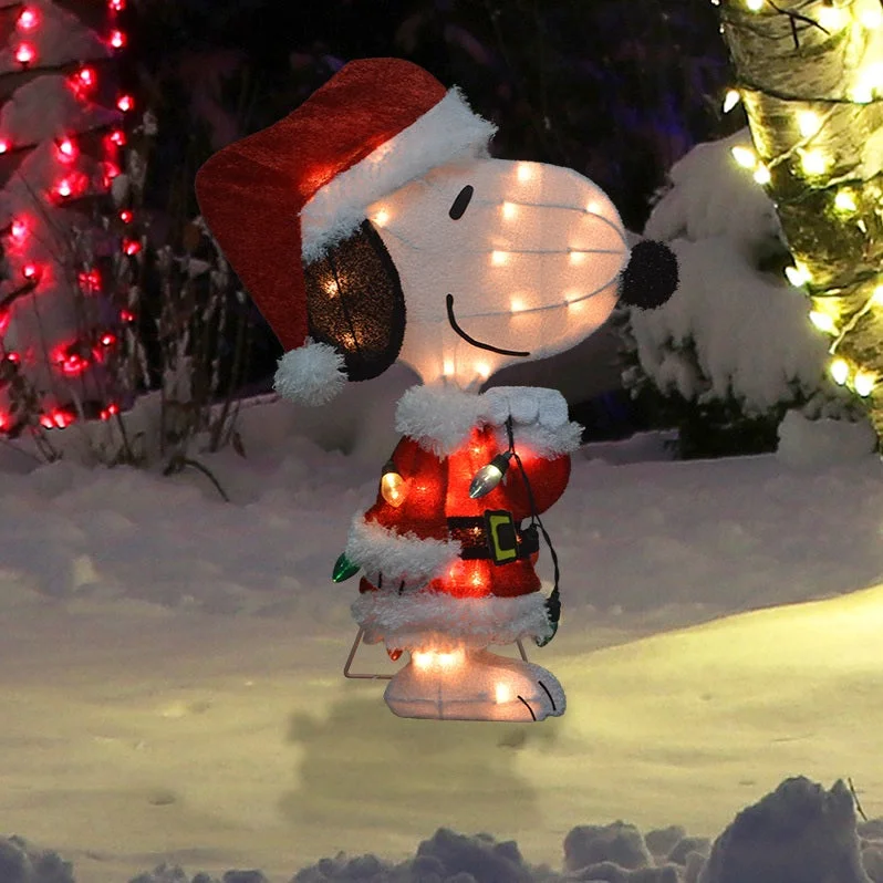 24" Peanuts® 2D Pre-Lit LED Snoopy in Santa Suit Yard Art