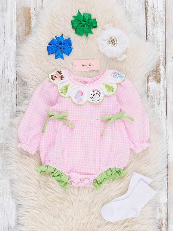 Pink Gingham & Lime Embroidered Holiday Bubble