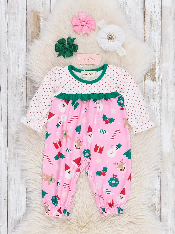 Pink & Green  Holiday Magic Ruffle Romper