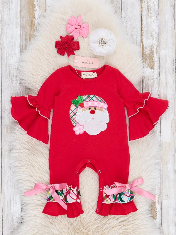 Pink & Red Santa Plaid Ruffle Romper