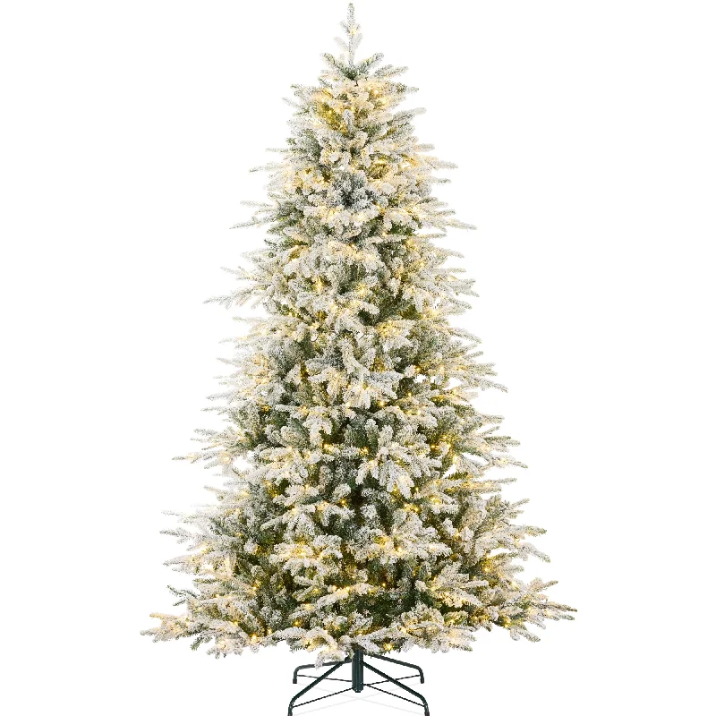 Pre-Lit Flocked Full Aspen Christmas Tree w/ 2-in-1 Glowing LED Lights