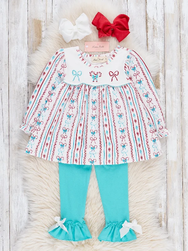 Red & Blue Peppermint Bows Ruffle Outfit