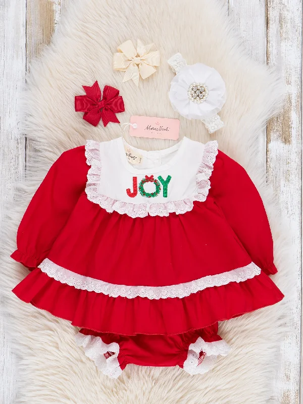 Red Embroidered "Joy" Bloomers Outfit