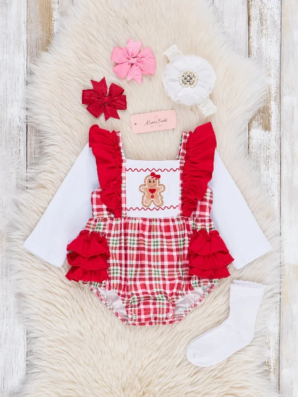 Red Gingerbread Plaid Ruffle Bubble