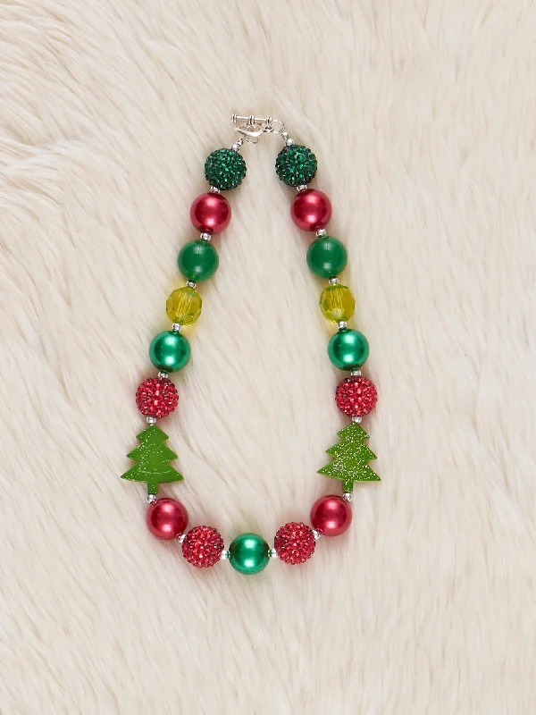 Red & Green Evergreen Charm Bubblegum Necklace