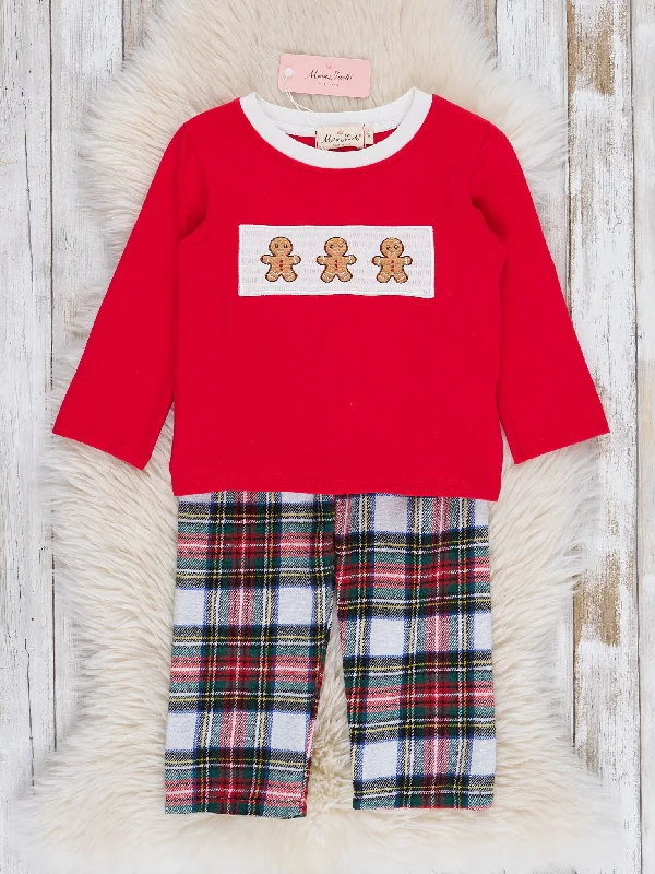 Red & Green Plaid Embroidered Gingerbread Outfit