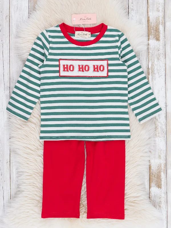 Red & Green Smocked "Ho Ho Ho" Outfit