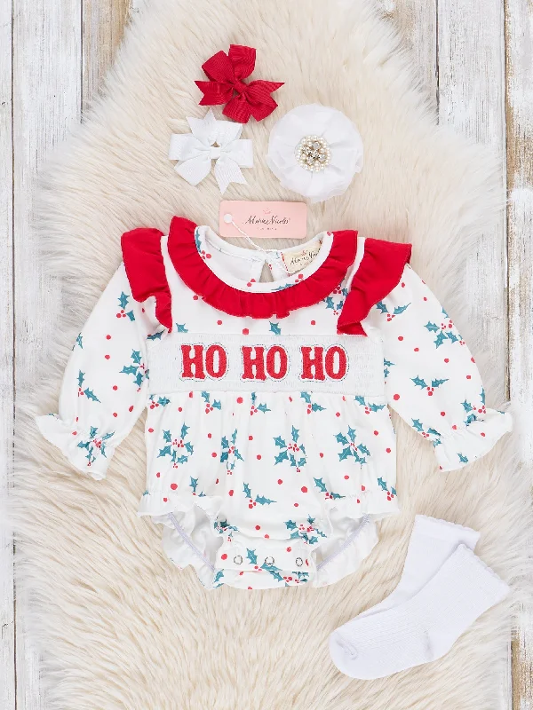 Red & Green Smocked "Ho Ho Ho" Ruffle Bubble