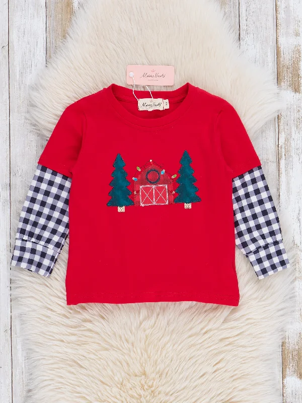 Red Holiday Barn & Gingham Shirt