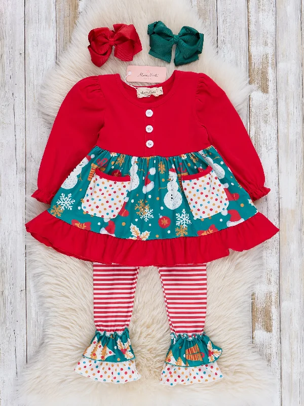 Red Peppermint Stripes & Dots Ruffle Outfit