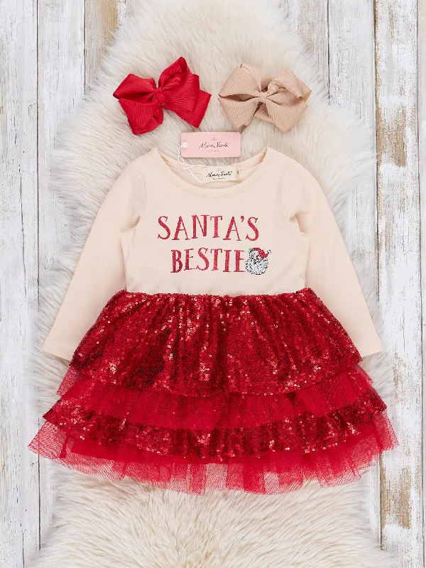 Red "Santa's Bestie" Tiered Tulle Dress