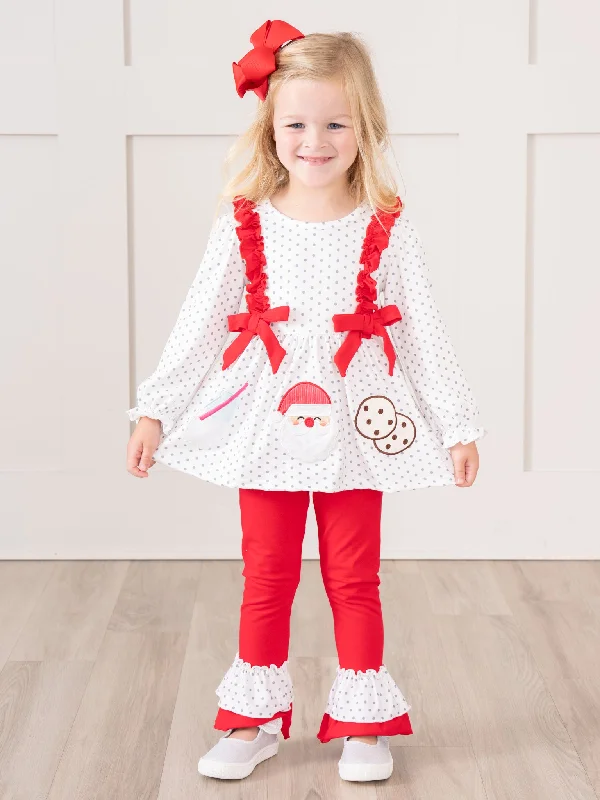 Red Embroidered Santa's Milk & Cookies Ruffle Outfit