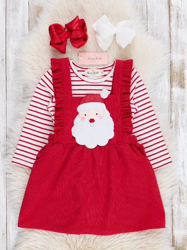 Red Striped Embroidered Santa Skirtall Set