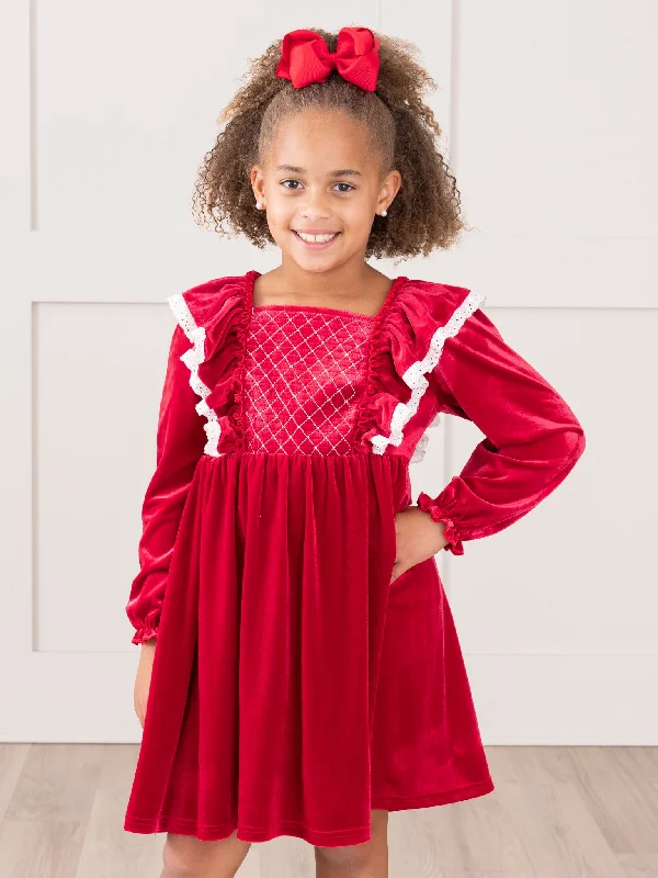 Ruby Velvet Ruffle Dress