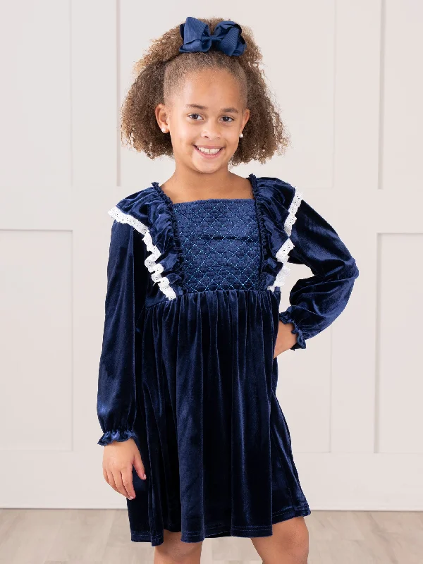 Sapphire Velvet Ruffle Dress