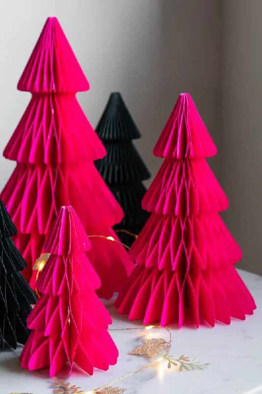 Set Of 3 Neon Pink Honeycomb Christmas Trees