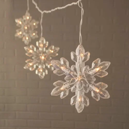 Set of 5 Lighted Frosted Snowflake Lights