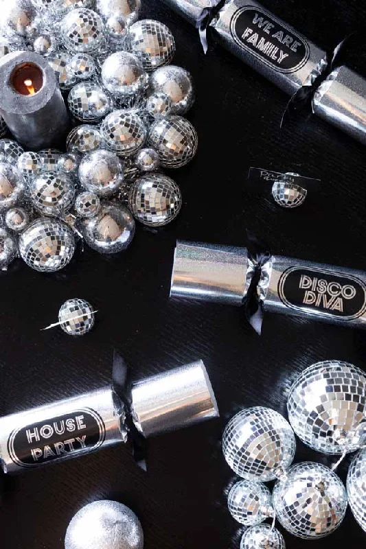 Set Of 6 Silver Disco Christmas Crackers