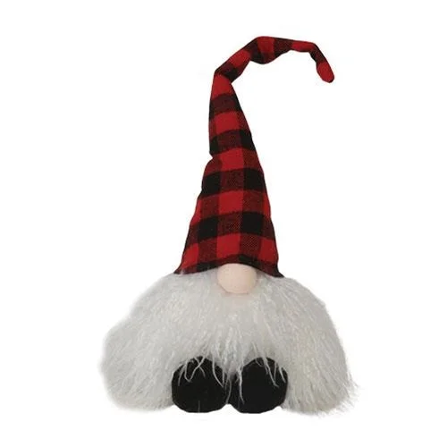 Sitting Plush Red Black Plaid Santa Gnome