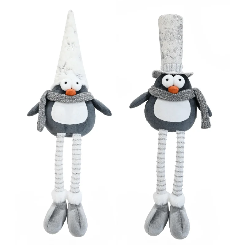 Sitting Silver Snow Penguins with Dangly Legs Asst (67cm)