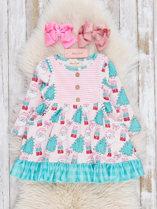 Soft Pink & Teal Jolly Ruffle Dress