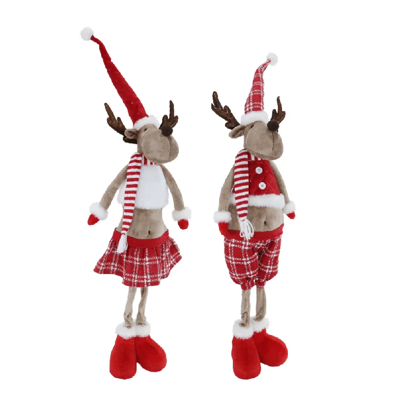 Standing Tartan Reindeer Midriff Top Asst (70cm)