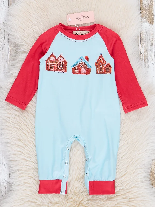 Teal & Red Gingerbread House Raglan Romper