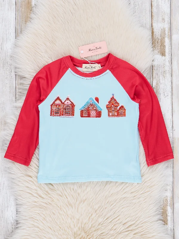 Teal & Red Gingerbread House Raglan Shirt