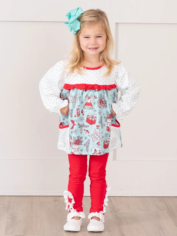 Teal & Red Holiday Joy Ruffle Outfit