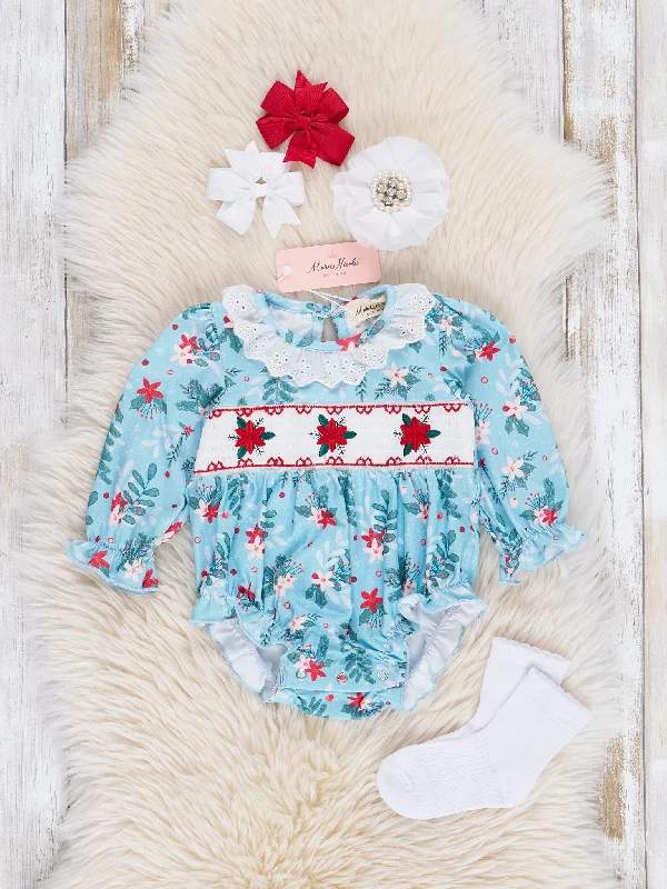 Teal Smocked Poinsettias Bubble