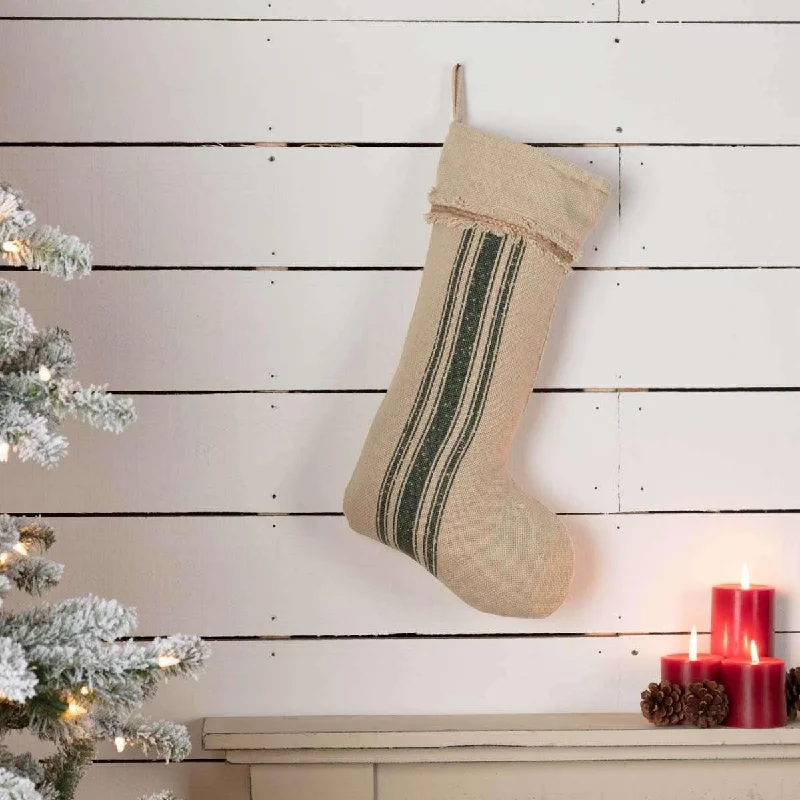 Vintage Burlap Stripe Green Stocking 12x20 VHC Brands