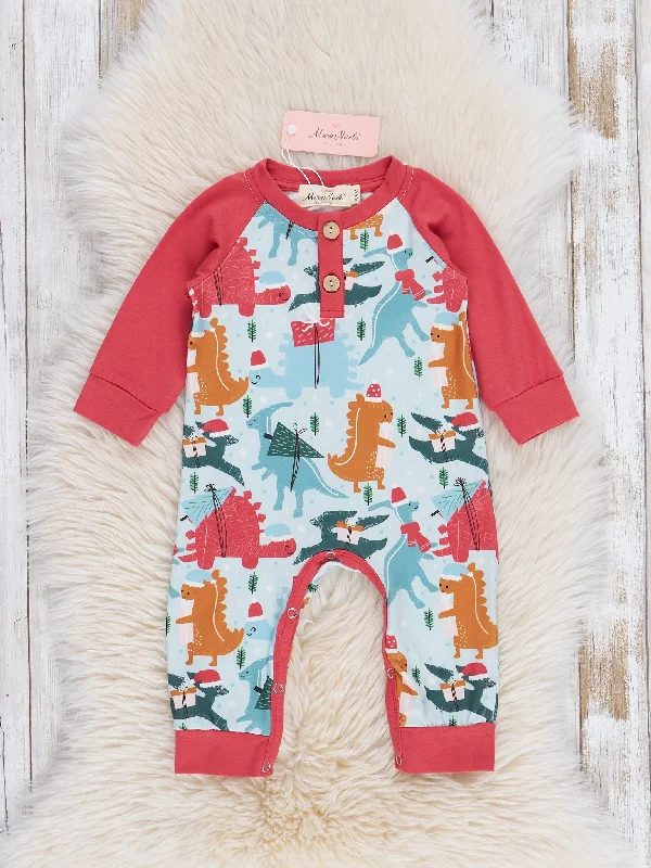 Vintage Red Holiday Dinosaurs Raglan Romper