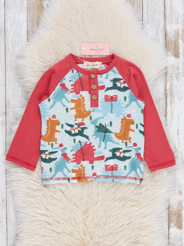 Vintage Red Holiday Dinosaurs Raglan Shirt