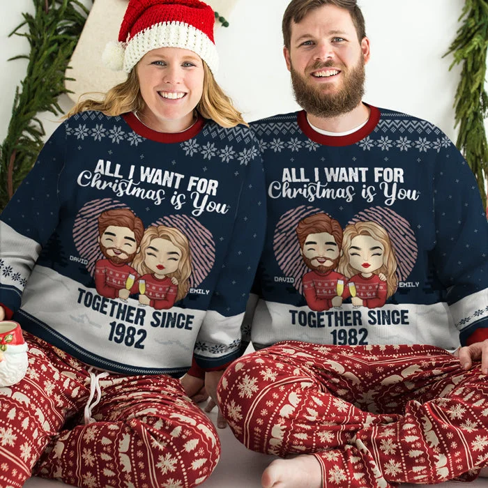 All I Want For Christmas Is You - Couple Personalized Custom Ugly Sweatshirt - Unisex Wool Jumper - Christmas Gift For Husband Wife, Anniversary