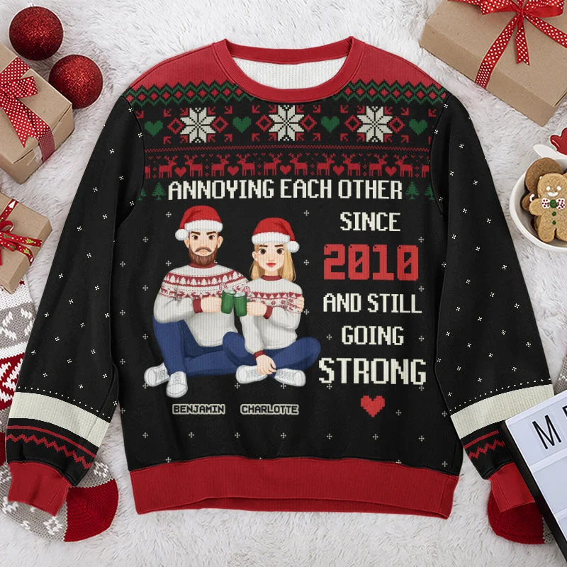 Annoying Each Other Every Year And Still Going Strong - Couple Personalized Custom Ugly Sweatshirt - Unisex Wool Jumper - Christmas Gift For Husband Wife, Anniversary