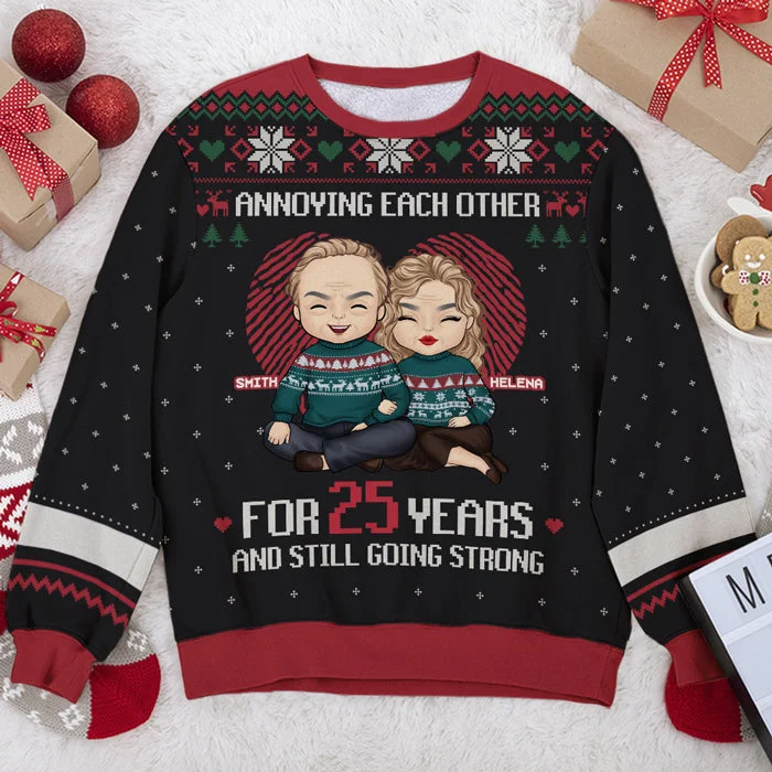 Annoying Each Other For Many Years - Personalized Custom Unisex Ugly Christmas Sweatshirt, Wool Sweatshirt, All-Over-Print Sweatshirt - Gift For Couple, Husband Wife, Anniversary, Engagement, Wedding, Marriage Gift, Christmas Gift