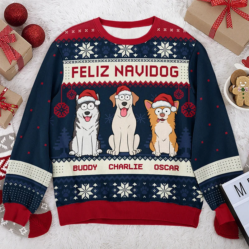 Feliz Navidog - Dog Personalized Custom Ugly Sweatshirt - Unisex Wool Jumper - Christmas Gift For Pet Owners, Pet Lovers