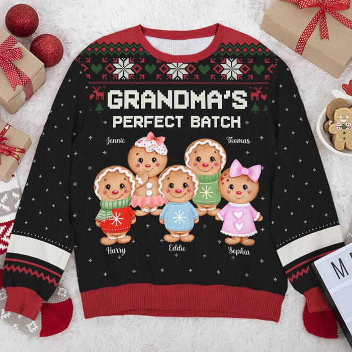 Grandma's Perfect Batch - Family Personalized Custom Ugly Sweatshirt - Unisex Wool Jumper - Christmas Gift For Grandma, Grandparents