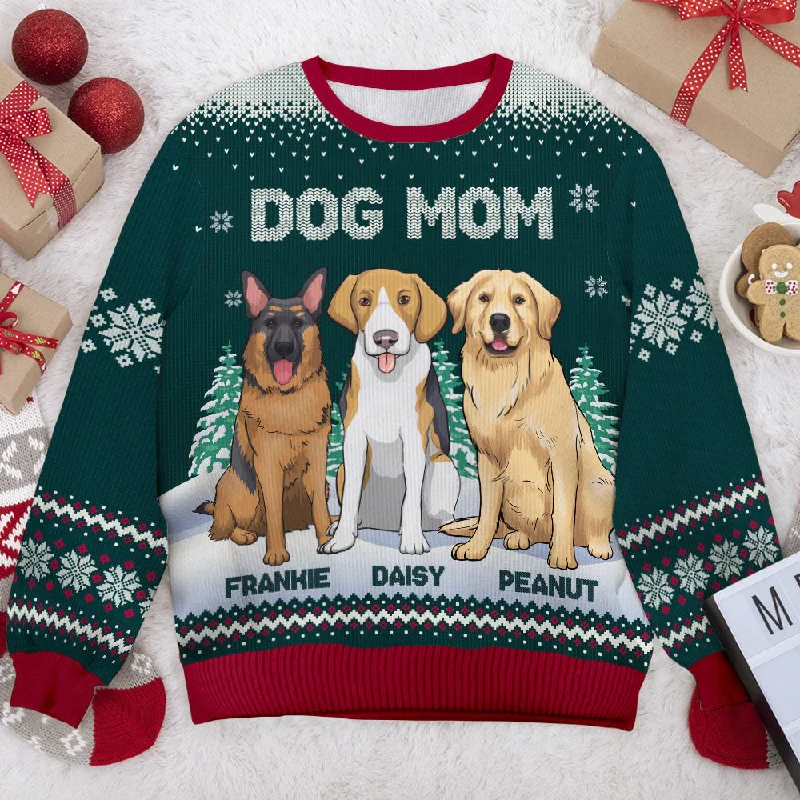 Happy Woofmas To The Best Dog Mom - Personalized Custom Unisex Ugly Christmas Sweatshirt, Wool Sweatshirt, All-Over-Print Sweatshirt - Gift For Dog Lovers, Pet Lovers, Christmas Gift