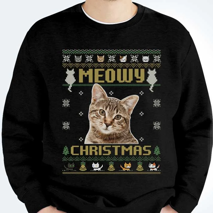 Meowy Christmas - Personalized Custom Unisex T-shirt, Hoodie, Sweatshirt - Upload Image, Gift For Pet Lovers, Christmas Gift