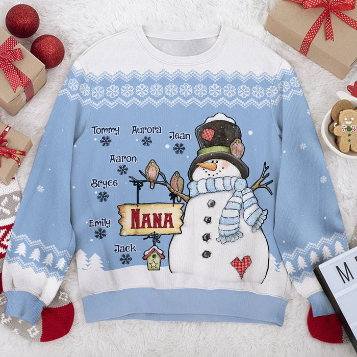 Nana Snowman & Her Little Snowflakes - Personalized Custom Unisex Ugly Christmas Sweatshirt, Wool Sweatshirt, All-Over-Print Sweatshirt -  Gift For Grandma, Grandparents, Christmas Gift