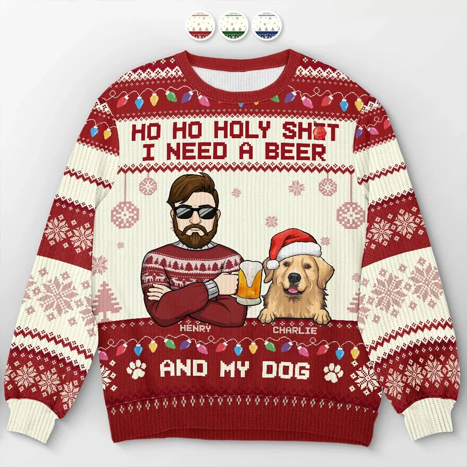 Sipping On A Beer And Snuggling With My Dog This Christmas - Dog Personalized Custom Ugly Sweatshirt - Unisex Wool Jumper - Christmas Gift For Pet Owners, Pet Lovers