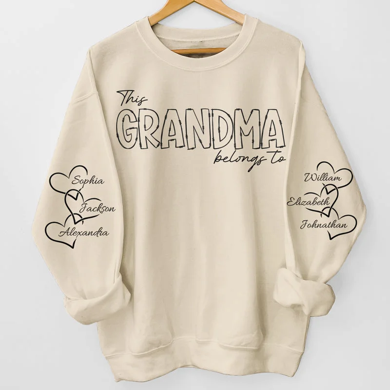 This Grandma Belongs To - Family Personalized Custom Unisex Sweatshirt With Design On Sleeve - Christmas Gift For Grandma