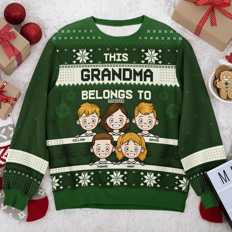 This Grandma Belongs To Green Style - Family Personalized Custom Ugly Sweatshirt - Unisex Wool Jumper - New Arrival Christmas Gift For Grandma, Grandparents